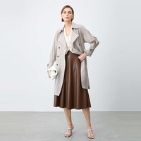 S.DEER圣迪奥2022年春季休闲双排扣收腰通勤宽松黑色大衣风衣女装  M 165