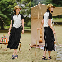 森马 Semir短袖t恤女修身正肩侧边抽身夏季上衣插肩袖印花101324100003 白黑色调00319 XL