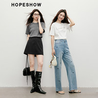 HOPESHOW/红袖 烫钻字母 女士短袖T恤