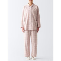 無印良品 MUJI 无侧缝 双层纱织睡衣 浅粉红色格纹