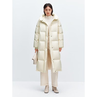 太平鸟女装羽绒服连帽泡芙冬保暖面包服外套 米白色2长款 M
