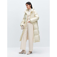 太平鸟女装羽绒服连帽泡芙冬保暖面包服外套 米白色2长款 XS