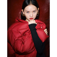 太平鸟女装羽绒服连帽泡芙冬保暖面包服外套 红色短款 S 