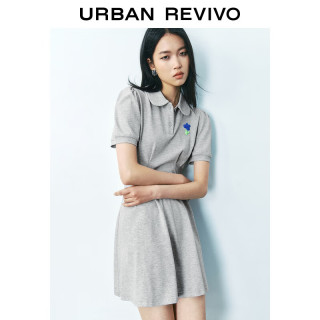 UR UR2025春季女装立体花朵收腰Polo领短袖连衣裙UYY750054 花灰 M