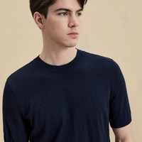 EMZ  【100%山羊绒】男装羊绒衫24秋冬短袖圆领毛衫 185/100A/XXL 藏青