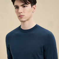 EMZ  【100%山羊绒】男装羊绒衫24秋冬短袖圆领毛衫 L (175/92A) 兰灰