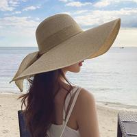 草帽女遮阳帽大帽檐遮阳帽沙滩海边度假太阳帽可折叠帽子