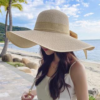草帽女遮阳帽大帽檐遮阳帽沙滩海边度假太阳帽可折叠帽子