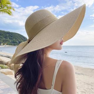 草帽女遮阳帽大帽檐遮阳帽沙滩海边度假太阳帽可折叠帽子