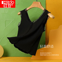 红豆（hongdou）背心女柔棉蕾丝V领百搭露脐背心竖条纹透气内搭 165