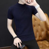 权凡半高领毛衣男款秋冬季半截袖男士秋冬季针织衫短袖毛衣半袖毛衫冬 黑色【常规】 3XL