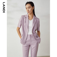 LANDI蓝地夏季浅紫色短袖西装外套女通勤小西服上衣