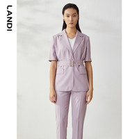 LANDI蓝地夏季浅紫色短袖西装外套女通勤小西服上衣 XL