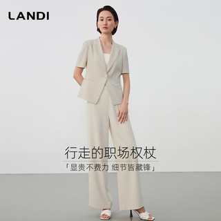 LANDI云白色设计感通勤收腰短款小西装2025夏