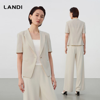 LANDI云白色设计感通勤收腰短款小西装2025夏