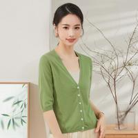 春竹 SPRING BAMBOO夏季薄款V领短袖针织小开衫纯色百搭高级感减龄叠穿外套女上衣