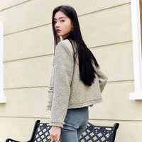 香影高级感小香风外套女短款2025春季法式气质名媛风精致上衣 果绿 S