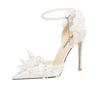 Lily Wei【奶酪甜心】白色高跟鞋温柔一字带凉鞋时装女鞋2025 白色10cm加宽版 31