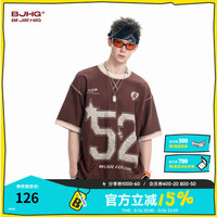 BJHG 不计后果美式棒球t恤短袖男款夏天潮牌白色做旧复古运动T恤半袖女 粉灰色 S
