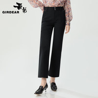 哥弟（GIRDEAR）女装招牌四面弹面料高腰双排扣微喇正装小黑裤女1196512
