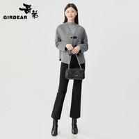 哥弟(GIRDEAR)女装招牌四面弹面料高腰双排扣微喇正装小黑裤女1196512 黑色 M (3码)