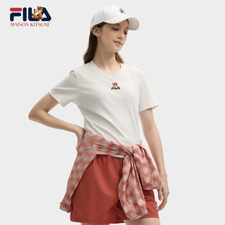 FILA 韩素希同款|斐乐女装针织短袖2025夏修身小狐狸刺绣T恤 云菇白-WT L 170/88A/L