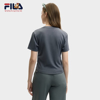 FILA 韩素希同款|斐乐女装针织短袖2025夏修身小狐狸刺绣T恤 默魅灰-DY L 170/88A/L
