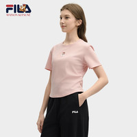 FILA 韩素希同款|斐乐女装针织短袖2025夏修身小狐狸刺绣T恤 玫瑰深粉-PK S 160/80A/S