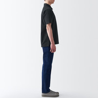 無印良品 MUJI 男式 水洗天竺织 短袖POLO衫 休闲百搭 纯棉全棉 ABE12A3S 黑色 XS
