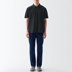 無印良品 MUJI 男式 水洗天竺织 短袖POLO衫 休闲百搭 纯棉全棉 ABE12A3S 黑色