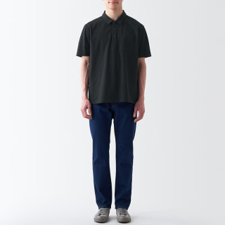 無印良品 MUJI 男式 水洗天竺织 短袖POLO衫 休闲百搭 纯棉全棉 ABE12A3S 黑色