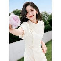 旗袍连衣裙夏季国风盘扣提花新中式改良优雅连衣裙女士气质高级感