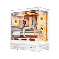 航嘉（Huntkey）GX760A天选人 海景房机箱  卡扣式双面钢化玻璃全景游戏机箱（支持ATX主板/长显卡/360水冷） 机箱白色+650W模组电源+ARGB风扇*7