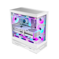 航嘉（Huntkey）GX760A天选人 海景房机箱  卡扣式双面钢化玻璃全景游戏机箱（支持ATX主板/长显卡/360水冷） 机箱白色+ARGB风扇*4（3反1正）