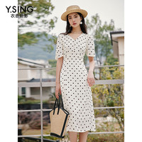 衣香丽影白色波点V领连衣裙女2025年夏装新款法式复古泡泡袖裙子 白圆点 XL