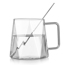 小北家 GL276 耐热玻璃杯 500ml 透明钻杯+勺