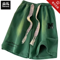 森馬 SENMA美式重磅抽绳运动短裤夏季男款休闲宽松五分中裤潮牌大码 DKB104黑色口袋小字母 2XL 135-145斤