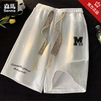 森馬 SENMA美式重磅抽绳运动短裤夏季男款休闲宽松五分中裤潮牌大码 DKB107白色泼点色 5XL 185-200斤