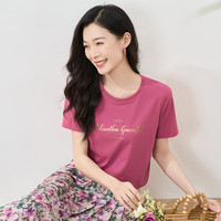 欧莎（OSA）白色字母短袖t恤女夏装2025年设计感小众衣服短款体恤上衣 玫红色 S