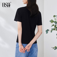 欧莎（OSA）白色字母短袖t恤女夏装2025年设计感小众衣服短款体恤上衣 黑色 XL