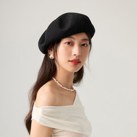 Siggi贝雷帽女夏百搭法式复古画家帽仿真丝显脸小时尚洋气八角帽 静谧黑