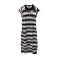 真维斯(Jeanswest)女装新款翻领条纹中长款针织长裙短袖宽松显瘦薄款女KF