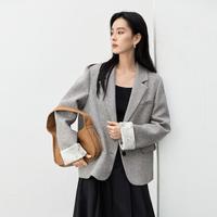 2025春装设计感拼接小个子气质垫肩休闲西服女式西装外套
