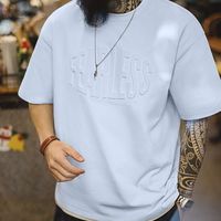 马登 MADEN工装美式休闲3D印花纯棉钢印T恤淡蓝透气宽松高街短袖男春夏