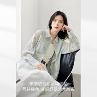 DUIBAI 对白 2025春装莱赛尔华夫格肌理晕染剪影花卉印花女式长袖衬衫