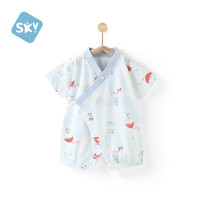 舒贝怡婴儿衣服夏季薄款婴幼儿纯棉短袖连体衣0-6个月男女宝宝哈衣爬服 星空秘境蓝色 66cm