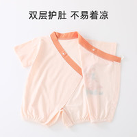 舒贝怡婴儿衣服夏季薄款婴幼儿纯棉短袖连体衣0-6个月男女宝宝哈衣爬服 松鼠蘑菇橙色 90cm