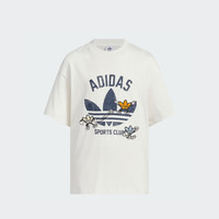 adidas 宽松纯棉运动上衣圆领短袖T恤大童夏季阿迪达斯三叶草 白色 152
