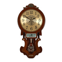 凯恩斯(KAIENSI) 挂钟客厅钟表欧式复古时钟摇摆石英钟表电波创意木质挂表家用 2340GL-带日历款-丽.声机芯 16英寸 【直径40厘米】