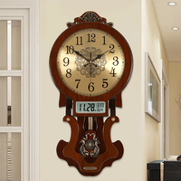 凯恩斯(KAIENSI) 挂钟客厅钟表欧式复古时钟摇摆石英钟表电波创意木质挂表家用 2340GL-带日历款-丽.声机芯 12英寸 【直径30厘米】